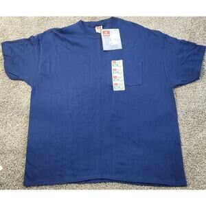 Vintage 90's Blue Hanes One Side Pocket Crew Neck T-shirt X-Large W/ Tags